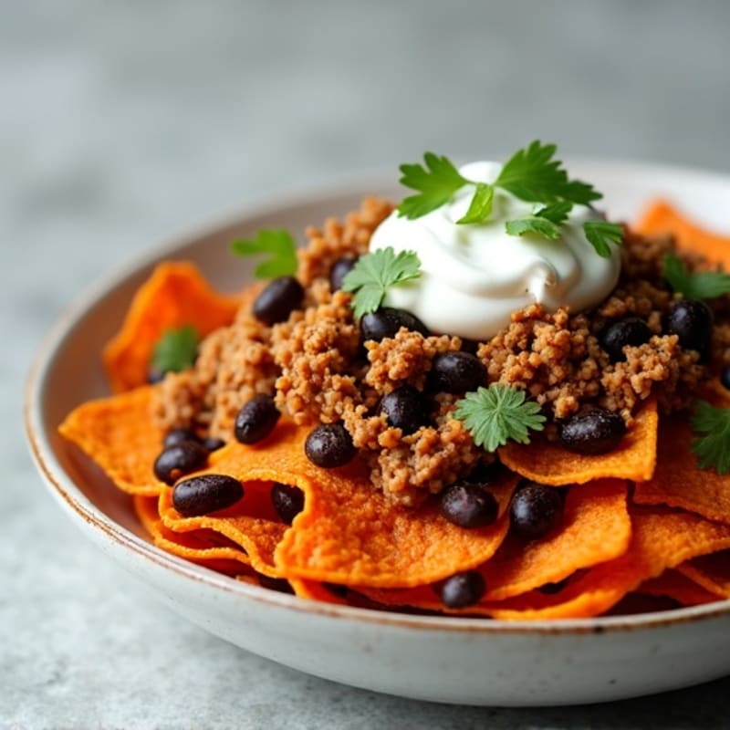 Crispy Sweet Potato Nachos with Spiced Ground Turkey