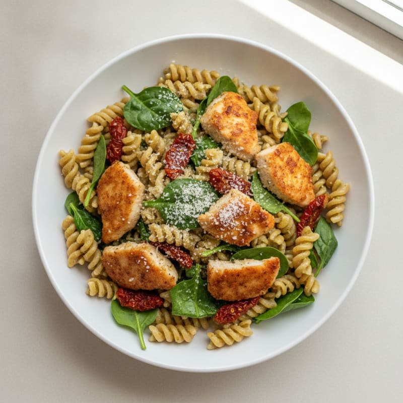 Pesto Chicken Pasta with Sun-Dried Tomatoes