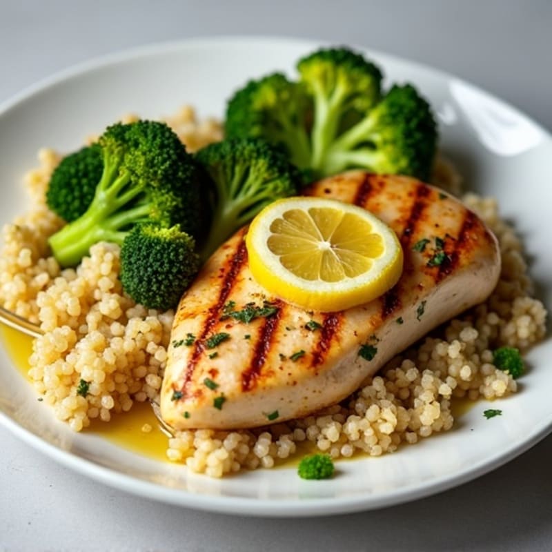 Grilled Lemon Herb Chicken Breast with Quinoa and Roasted Broccoli