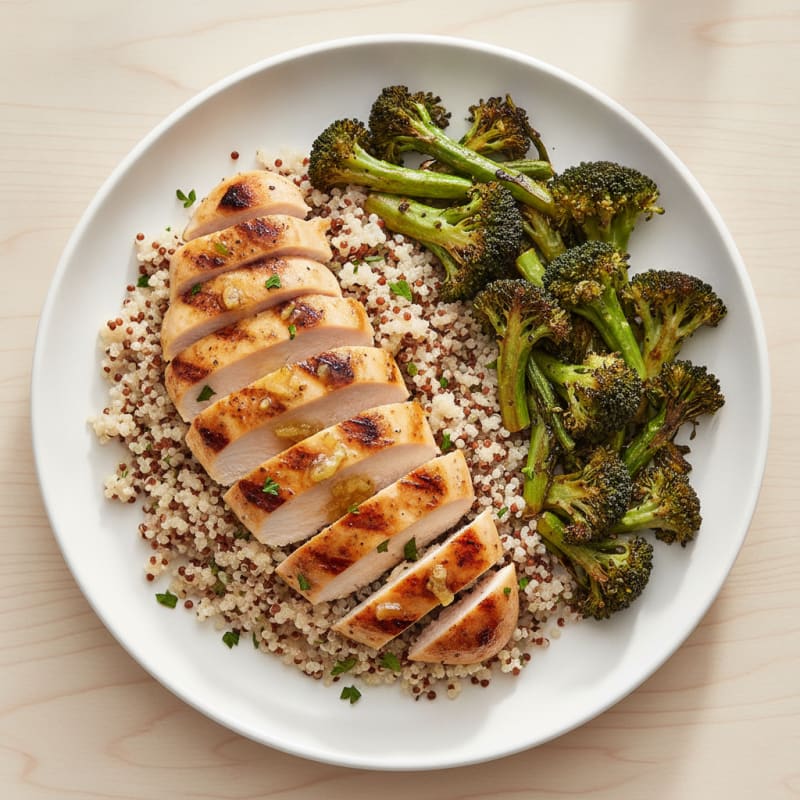 Grilled Chicken Breast with Quinoa and Roasted Broccoli