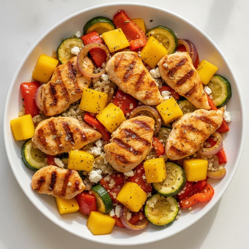 Mango Chicken with Tangy Mediterranean Vegetables