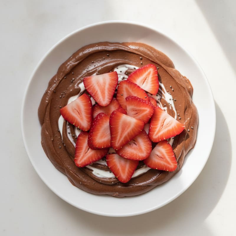 Silky Chocolate Protein Pudding with Sliced Strawberries