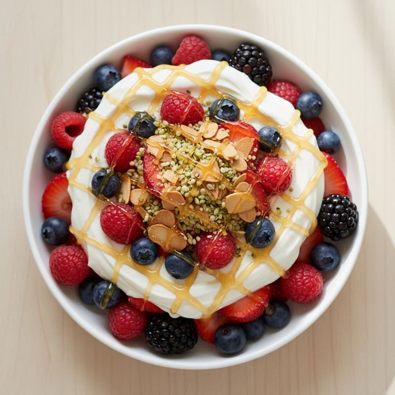 Creamy Greek Yogurt Parfait with Mixed Berries and Toasted Almonds