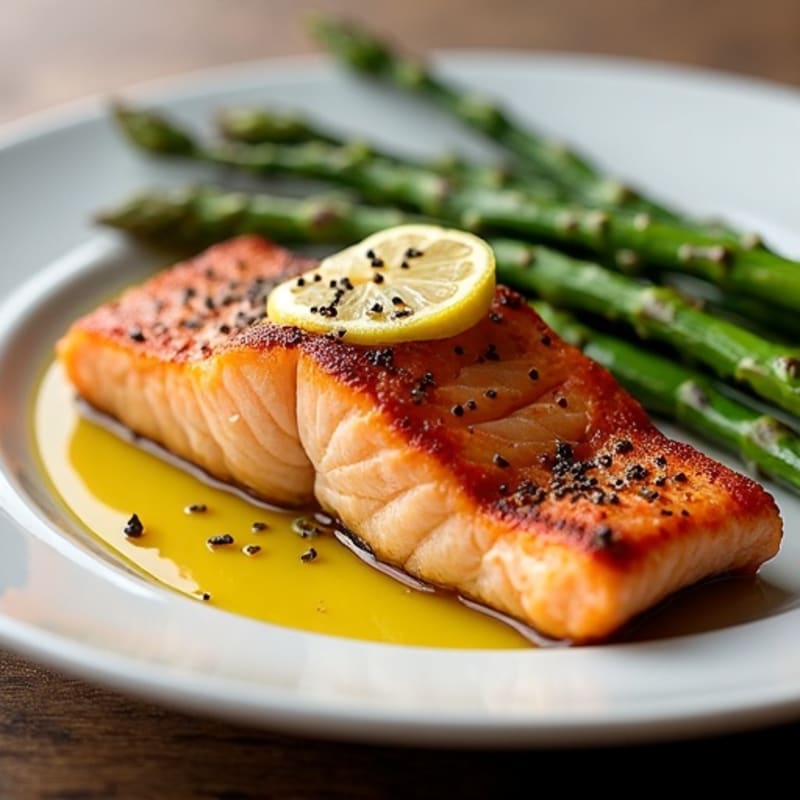 Crispy Pan-Seared Salmon with Roasted Asparagus
