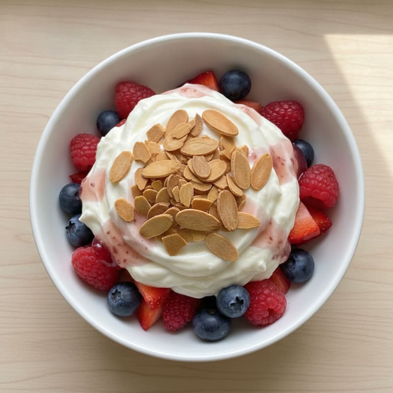 Greek Yogurt Protein Parfait with Mixed Berries and Almonds