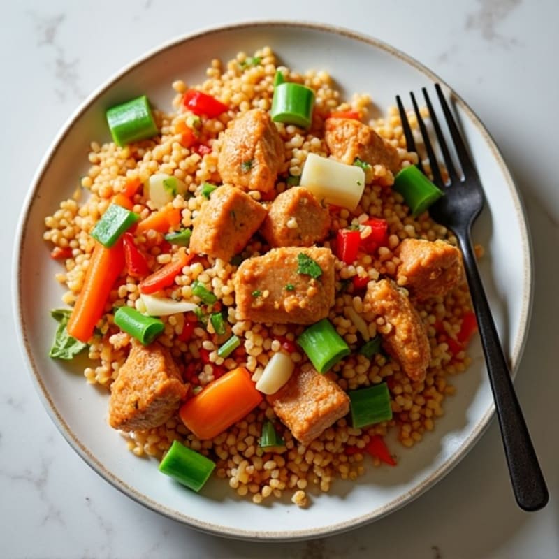 Chicken Kimchi Stir-Fried Rice with Crispy Vegetables