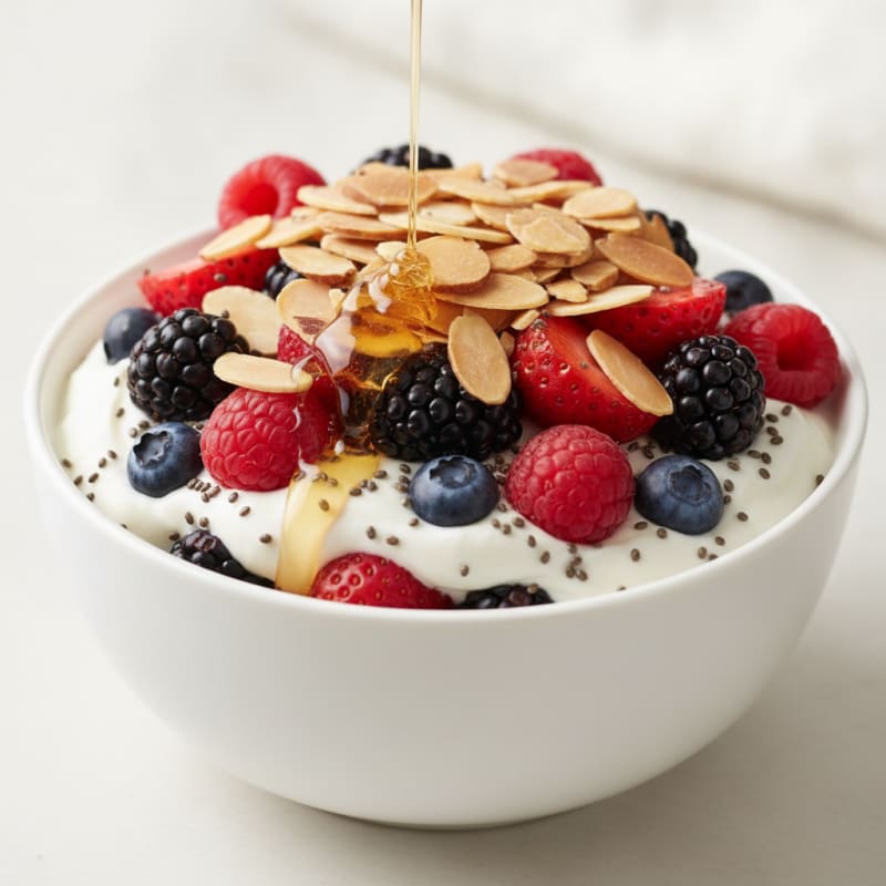 Creamy Greek Yogurt Parfait with Mixed Berries and Almonds