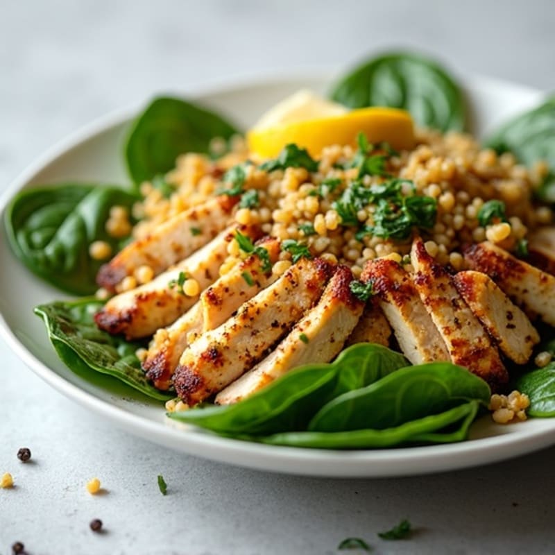 Grilled Chicken and Quinoa Salad with Spinach and Lemon Vinaigrette