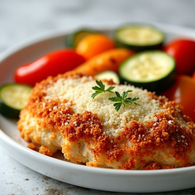 Healthy Crispy Chicken Parmesan with Roasted Vegetables