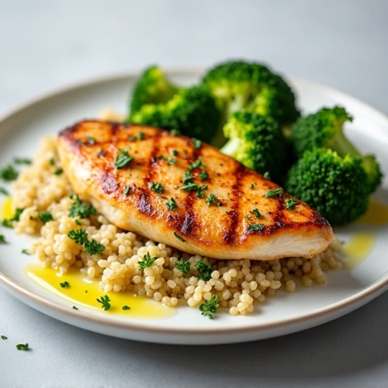 Grilled Chicken Breast with Roasted Broccoli and Quinoa