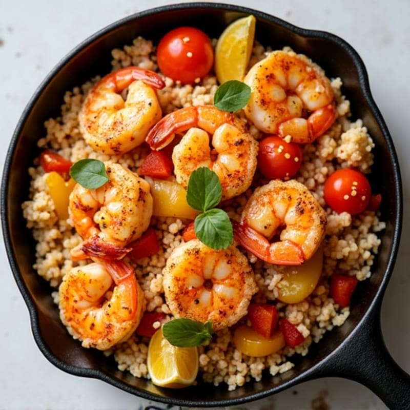 Spicy Shrimp and Chicken Cauliflower Rice Skillet