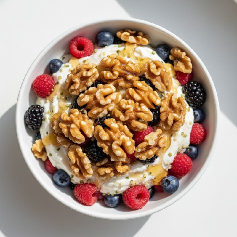 Silky Greek Yogurt Parfait with Mixed Berries and Hemp Seeds