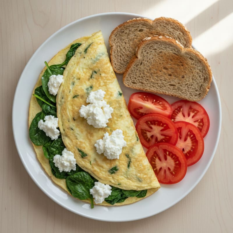 Egg White Spinach Omelette with Cottage Cheese and Tomato