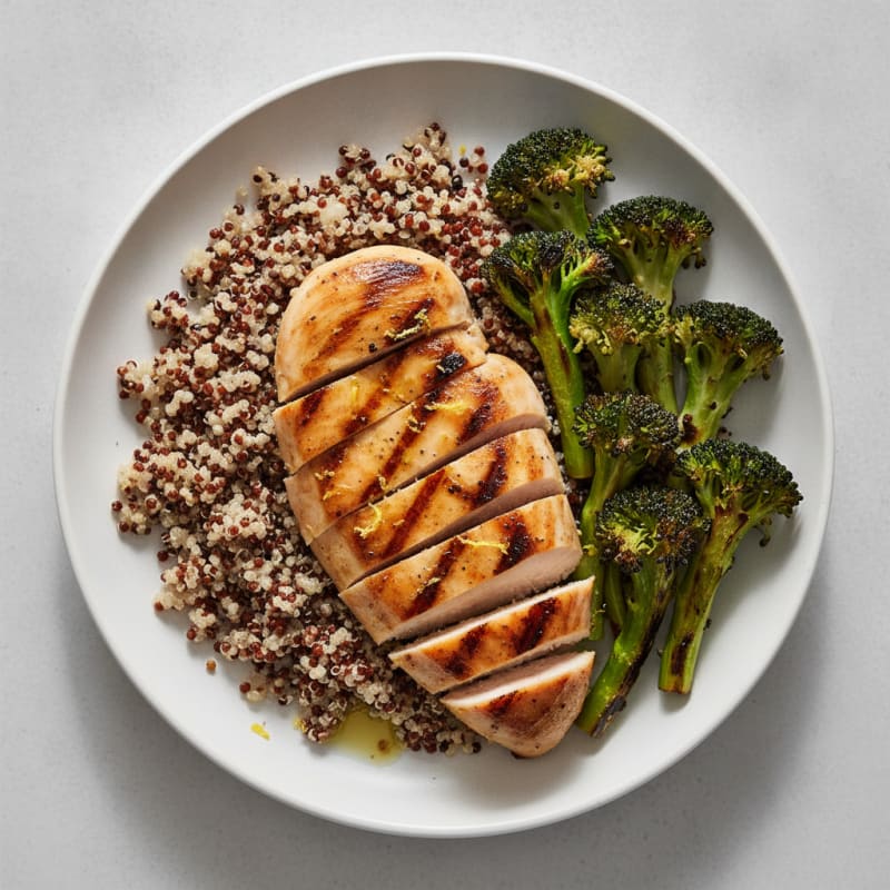 Grilled Chicken Breast with Quinoa and Roasted Broccoli
