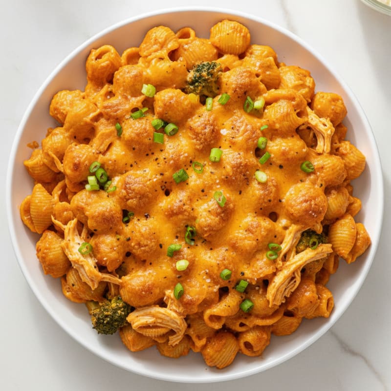Buffalo Chicken Baked Macaroni and Cheese