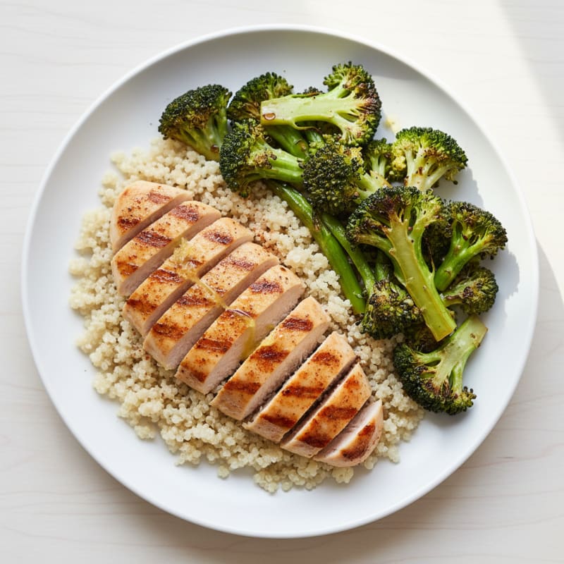 Grilled Chicken Breast with Roasted Broccoli and Quinoa