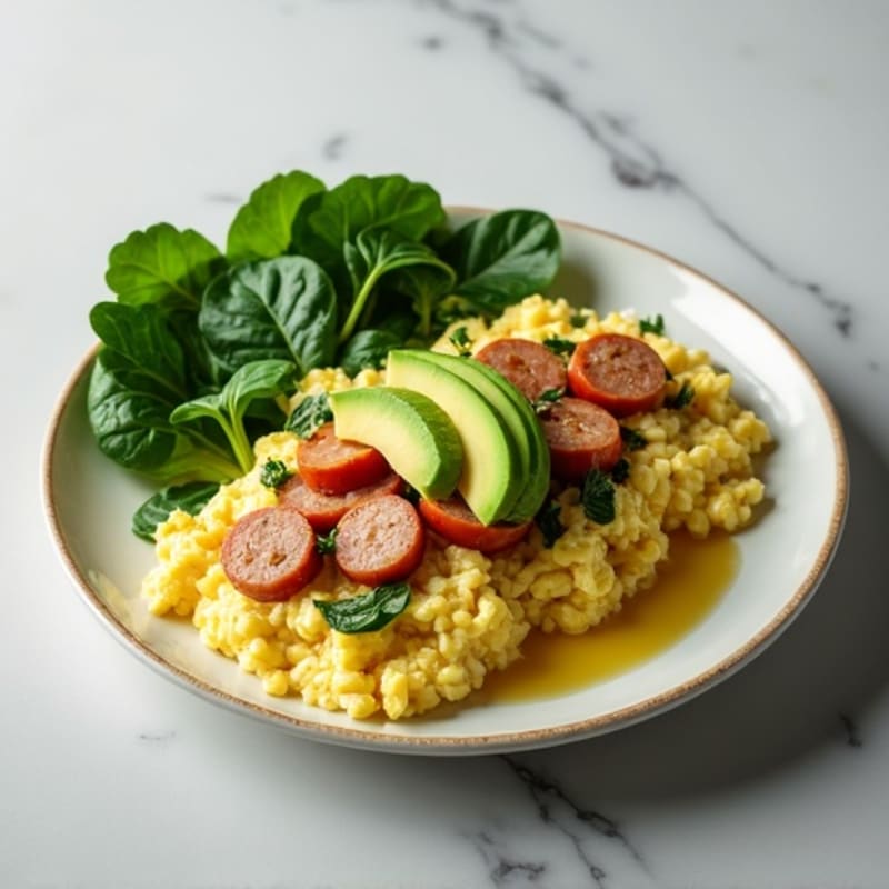 Scrambled Egg Whites with Spinach and Turkey Sausage