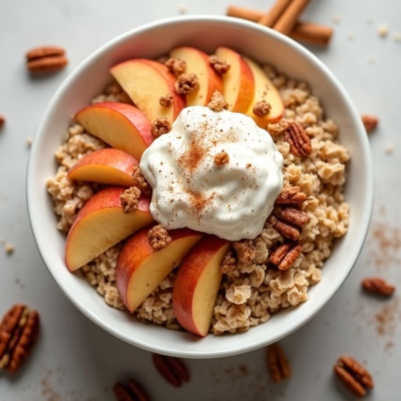 Warm Spiced Apple Cinnamon Oatmeal with Crunchy Pecans