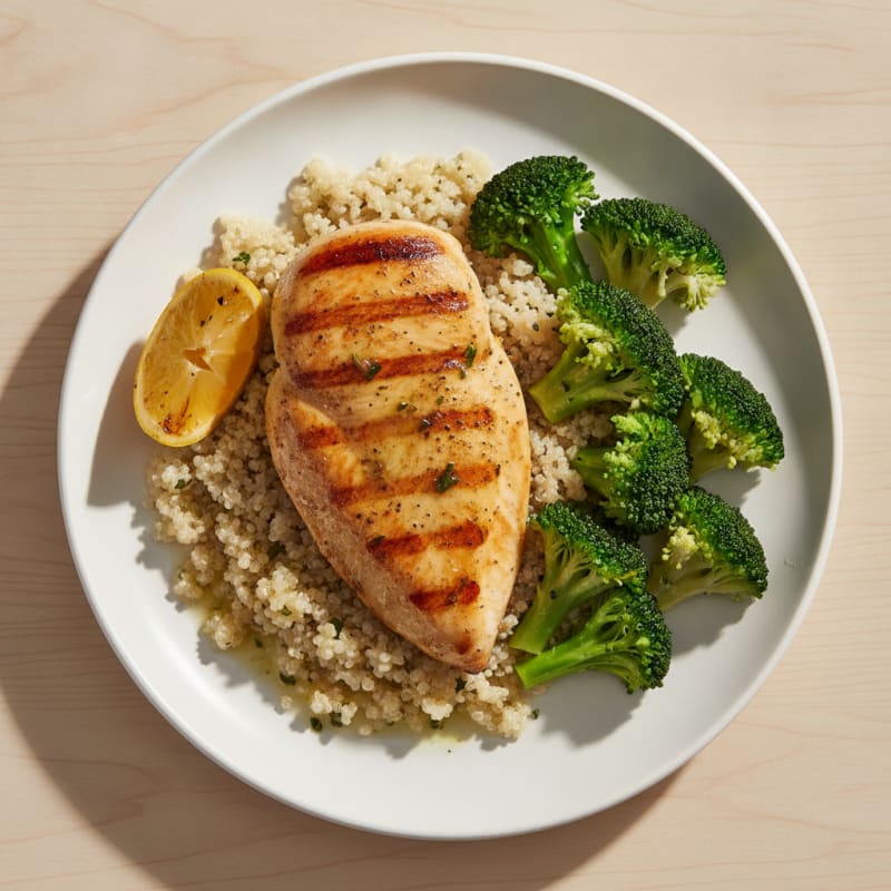 Grilled Chicken Breast with Quinoa and Steamed Broccoli
