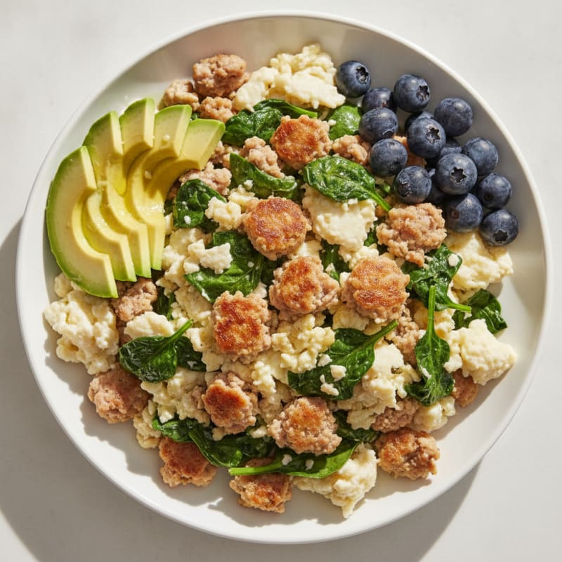Egg White and Turkey Sausage Scramble with Spinach