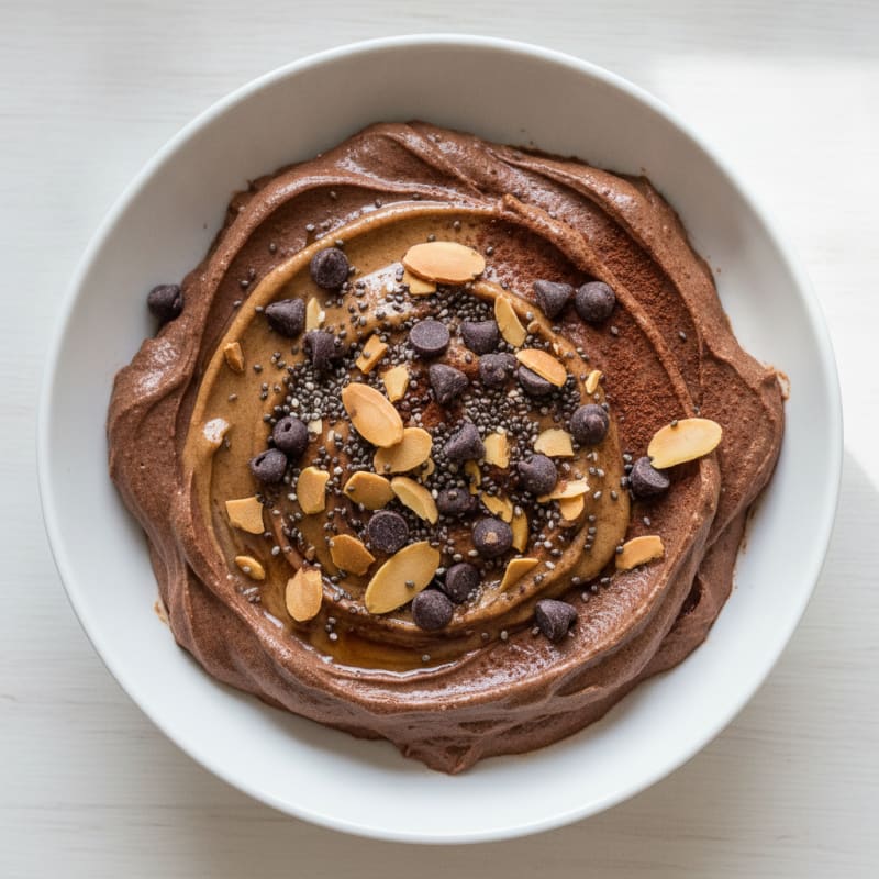 Silky Chocolate Protein Mousse with Greek Yogurt and Almond Butter Swirl