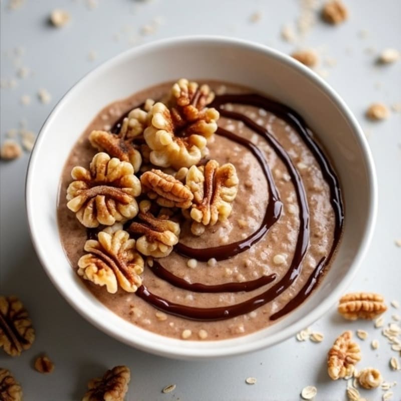 Creamy Chocolate Swirl Protein Oatmeal with Crispy Walnuts
