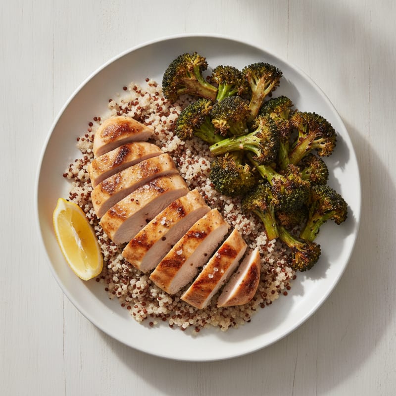 Grilled Chicken Breast with Quinoa and Roasted Broccoli