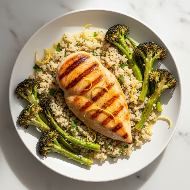 Grilled Chicken Breast with Quinoa and Roasted Broccoli