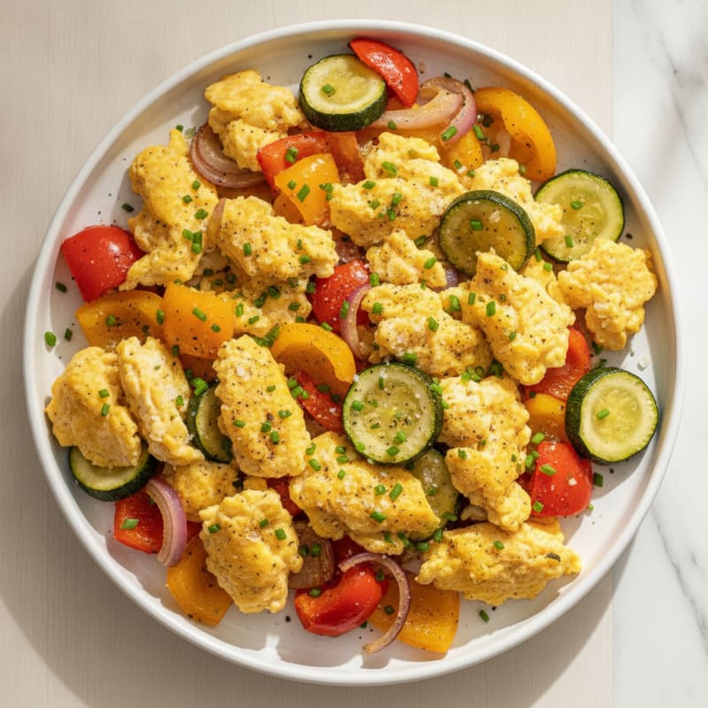Hearty Scrambled Eggs with Roasted Vegetables