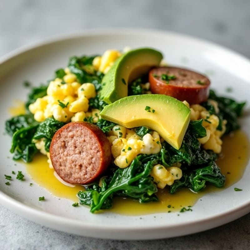 Egg White and Spinach Scramble with Turkey Sausage