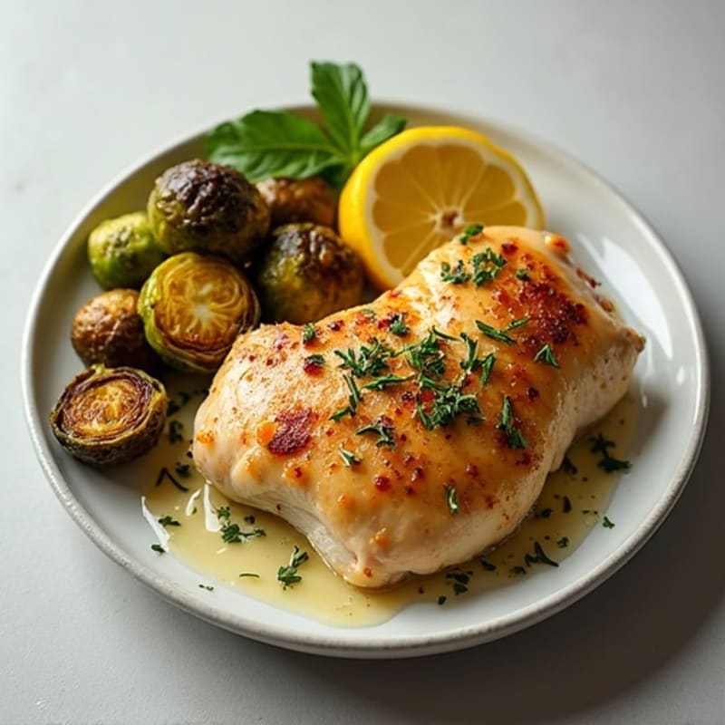 Lemon Herb Roasted Chicken with Crispy Brussels Sprouts