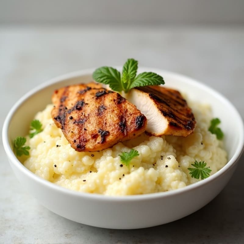 Creamy Cauliflower Mash with Roasted Garlic and Grilled Chicken