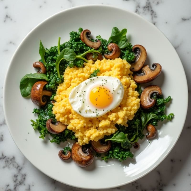 Egg White Spinach Scramble with Cottage Cheese and Sautéed Mushrooms