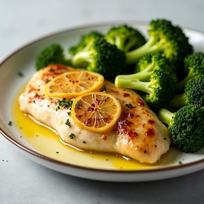 Lemon Garlic Pan-Seared Chicken with Roasted Broccoli