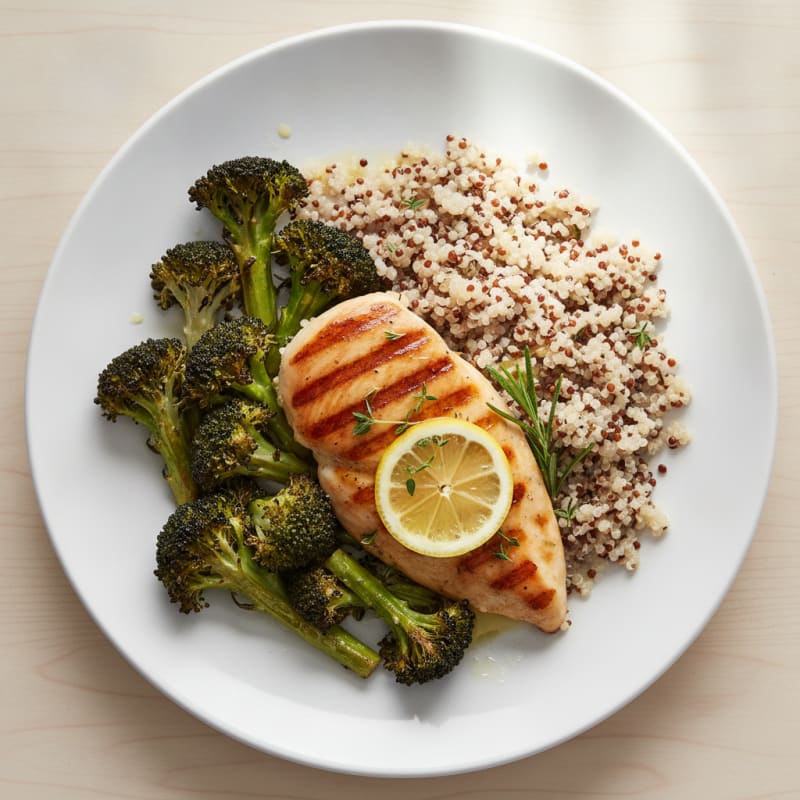 Grilled Chicken Breast with Roasted Broccoli and Quinoa