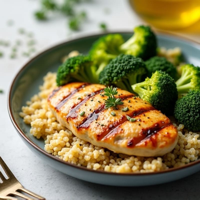 Grilled Chicken Breast with Quinoa and Roasted Broccoli