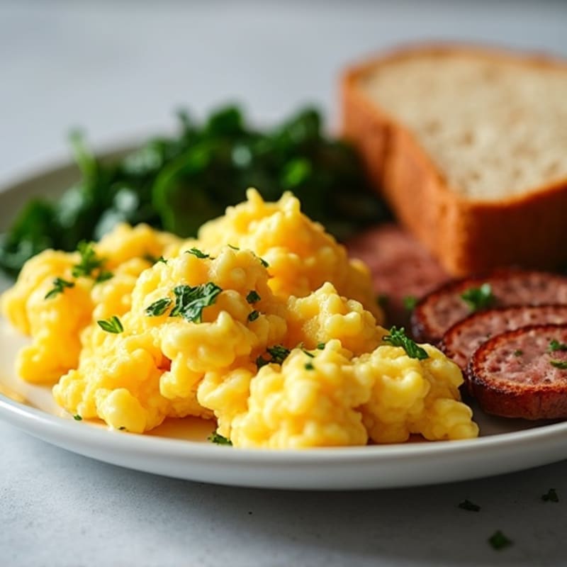 Scrambled Egg Whites with Turkey Sausage and Sautéed Spinach