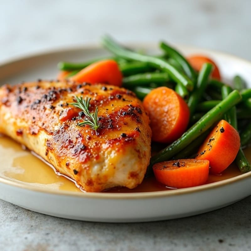 Maple-Glazed Chicken with Roasted Carrots and Crispy Green Beans