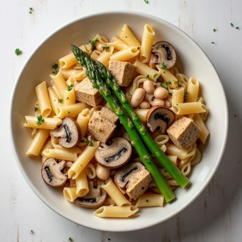Creamy Truffle Mushroom Whole Wheat Pasta with Roasted Asparagus