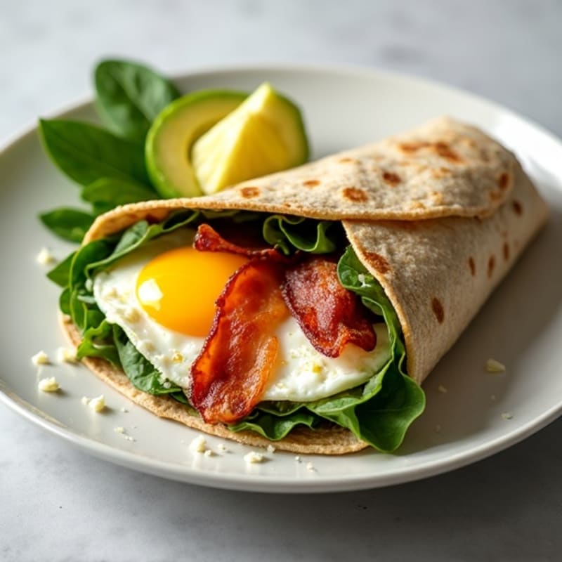 Crispy Turkey Bacon and Egg White Breakfast Wrap with Spinach