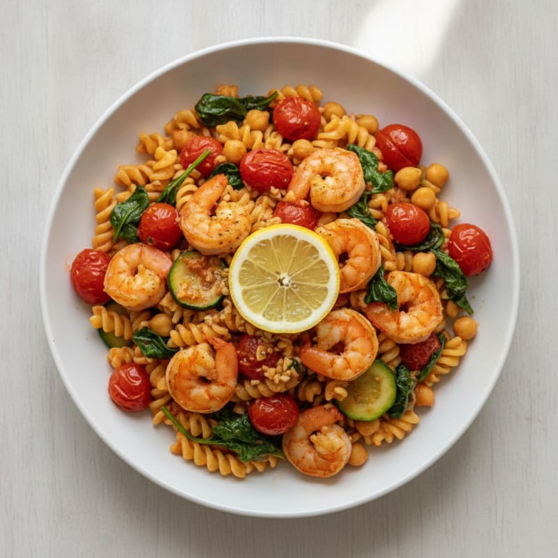Shrimp and Veggie Pasta with Fresh Tomato Sauce
