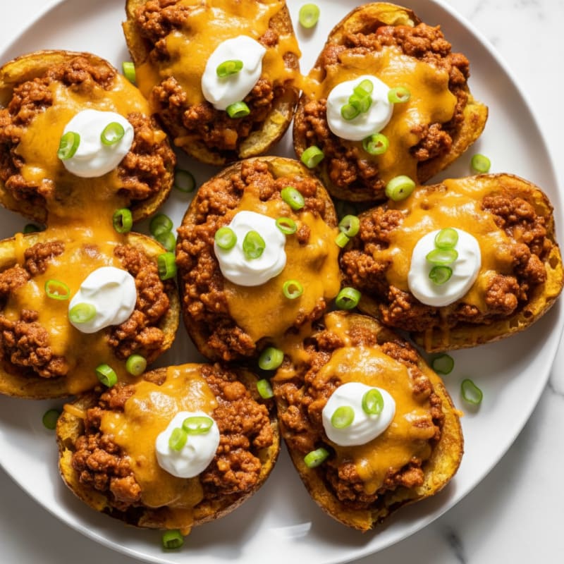 Loaded Chili Cheese Potato Skins
