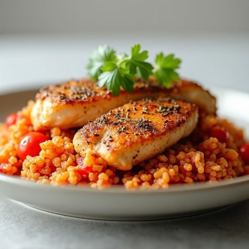Tender Spiced Chicken with Savory Tomato Cauliflower Rice