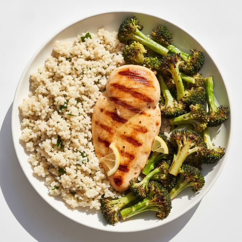 Grilled Chicken Breast with Roasted Broccoli and Quinoa