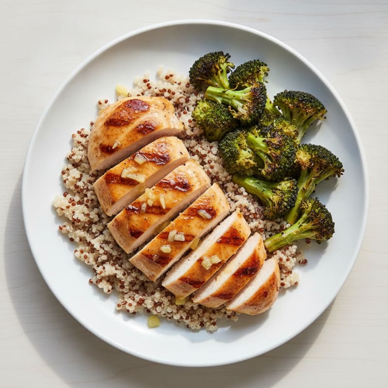 Grilled Chicken Breast with Quinoa and Roasted Broccoli