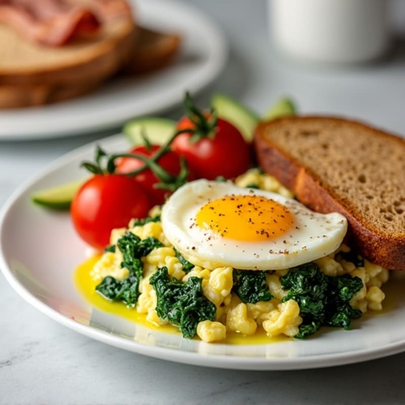 Egg White and Spinach Scramble with Turkey Bacon