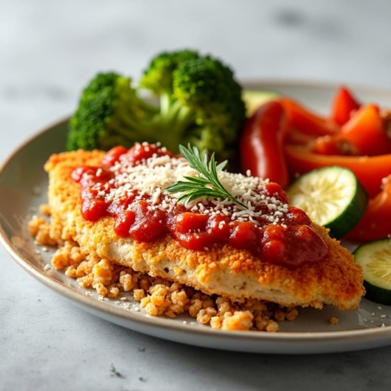 Healthy Crispy Baked Chicken Parmesan with Roasted Vegetables