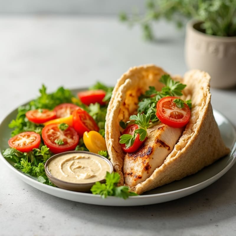 Grilled Chicken Pita with Crunchy Veggies and Hummus