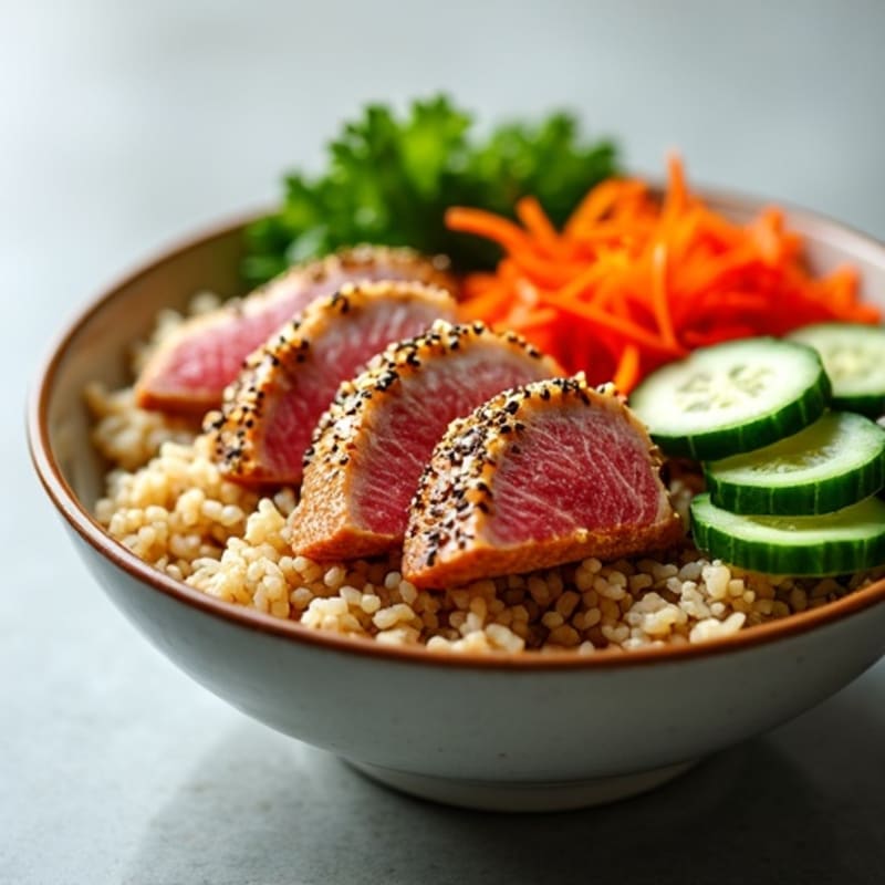 Sesame-Crusted Tuna Rice Bowl with Fresh Vegetables