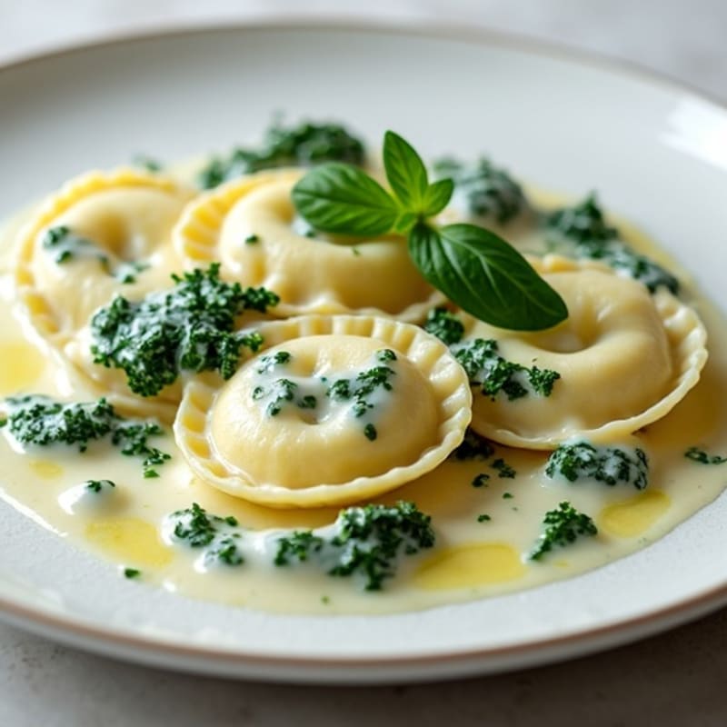 Creamy Spinach Ricotta Ravioli with Herb Sauce